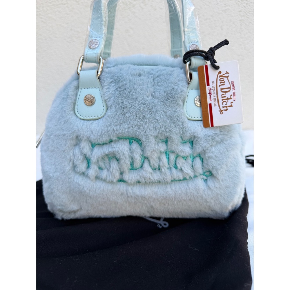 Y2K Von Dutch Fuzzy Blue Mini Bowling Handbag & Slippers Set Size 8 - Picture 3 of 7